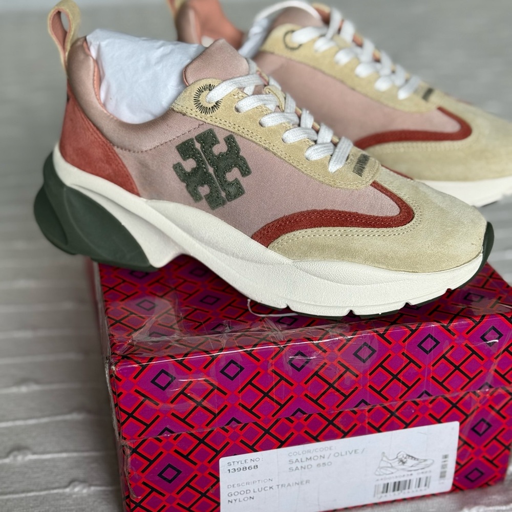 Tory Burch Women's Sneakers - Salmon and Olive with defect